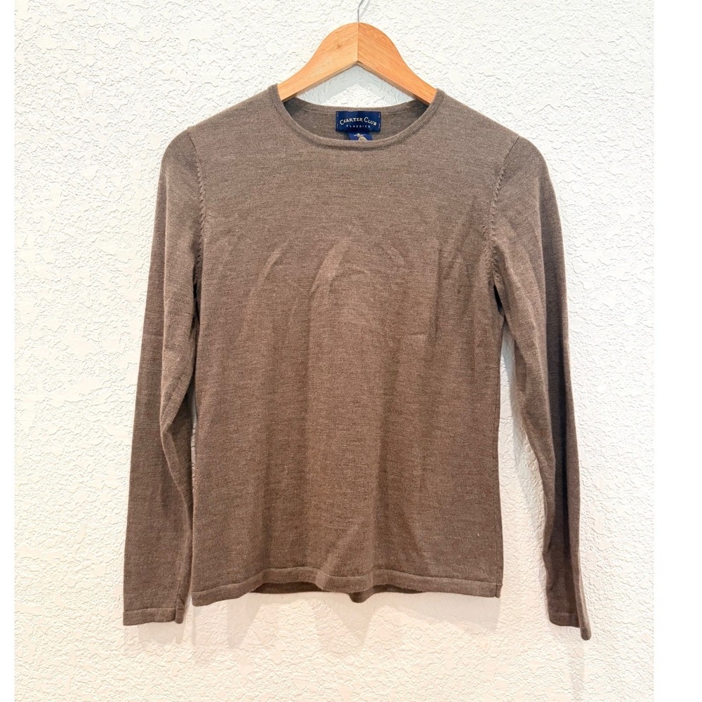 Brown‎ Merino Extrafine Wool Crew Neck Sweater S Luxury Minimalist Fisherman - Picture 2 of 8